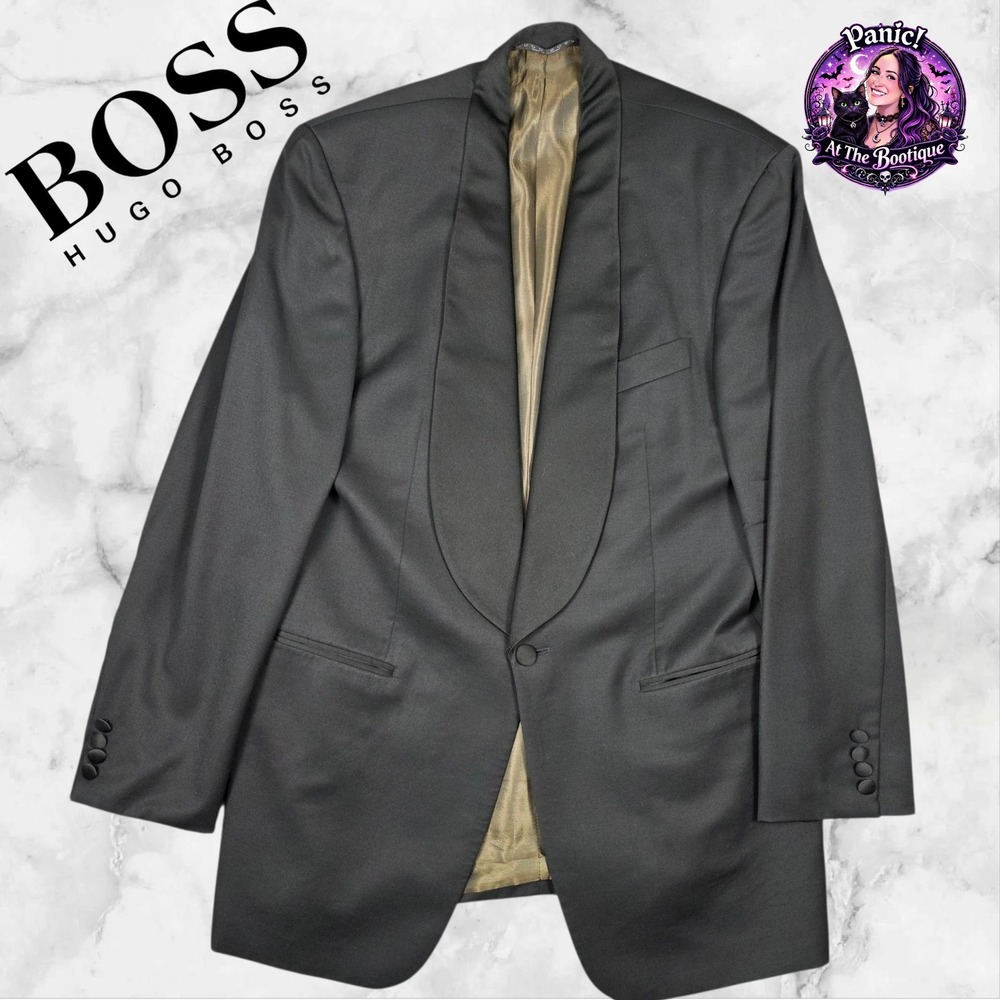 Hugo Boss Tuxedo Jacket Mens 40L Wool Black Shawl‎ Lapel Super 100s Saks Germany